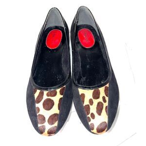 J Renee suede‎ flats animal print insert patent leather accent size 6.5